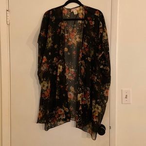 Sheer black floral kimono